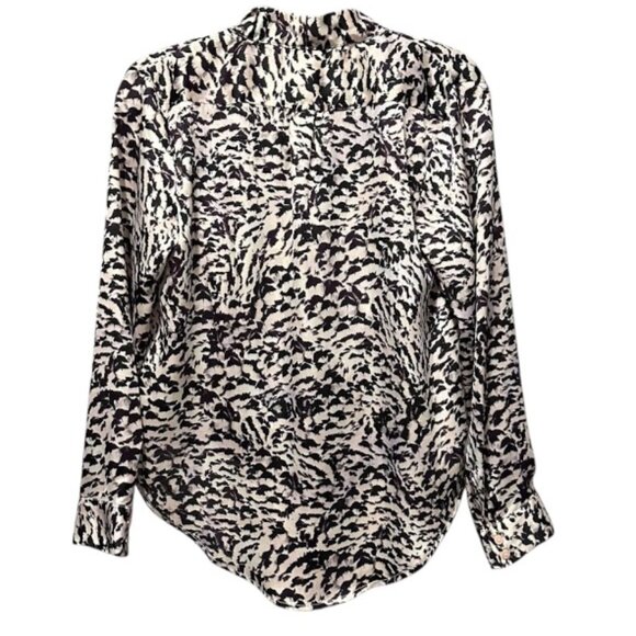 Apt 9 Purple Black Cream Abstract Animal Print Blouse Flowy Faux Wrap Top Small - Picture 2 of 9